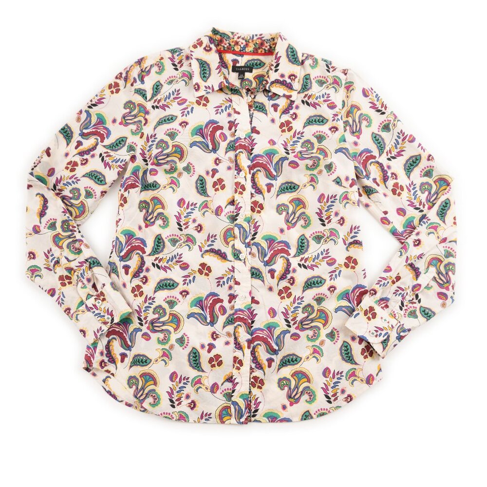 TALBOTS multi-color paisley print lightweight button down shirt size XS